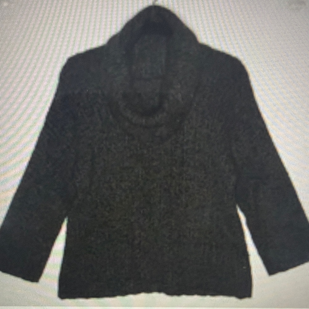 BOXY Eileen Fisher Cowl Chunky Wool Knit 3/4 Sleeve Sweater FOREST US M EUC